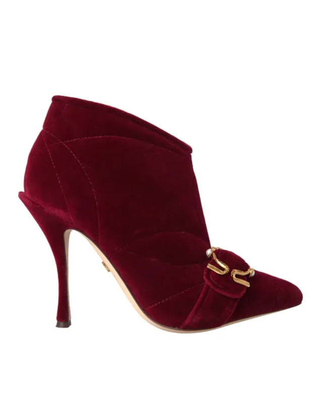 Dark Red Velvet Devotion Buckle Boots Shoes sold by Louxly