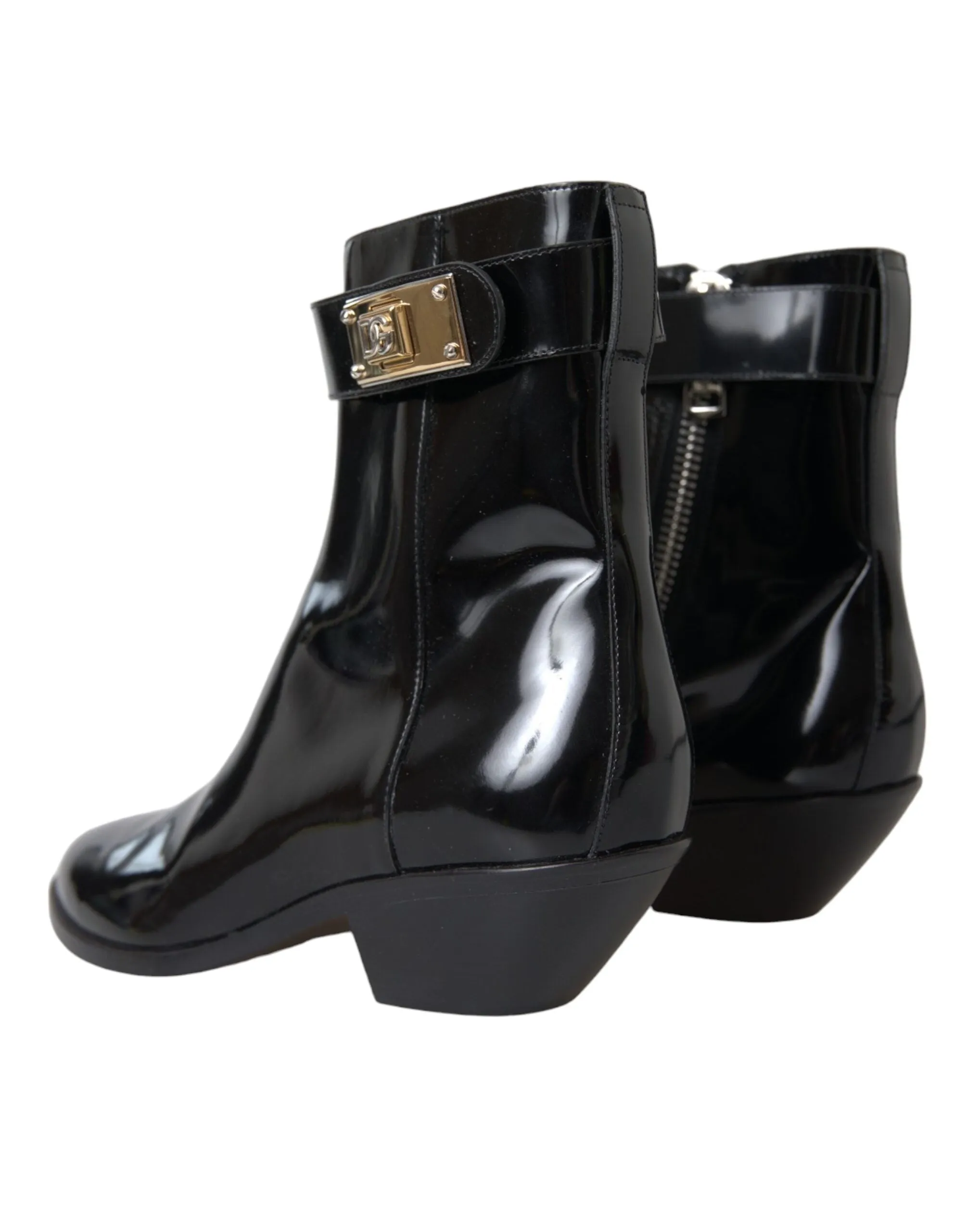 Black Logo Appliqué Leather Ankle Boots Shoes sold by Louxly product image thumbnail 4