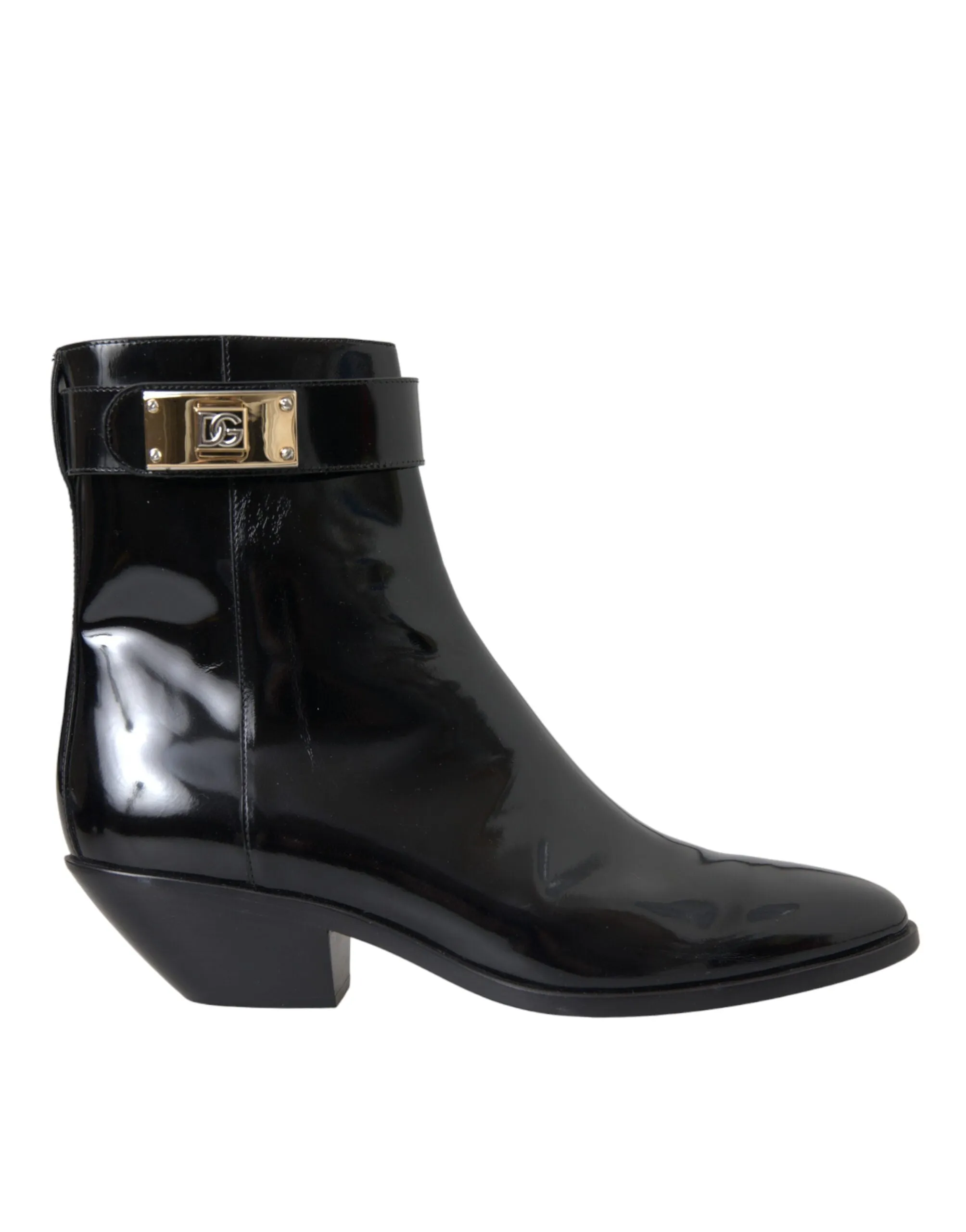 Black Logo Appliqué Leather Ankle Boots Shoes sold by Louxly