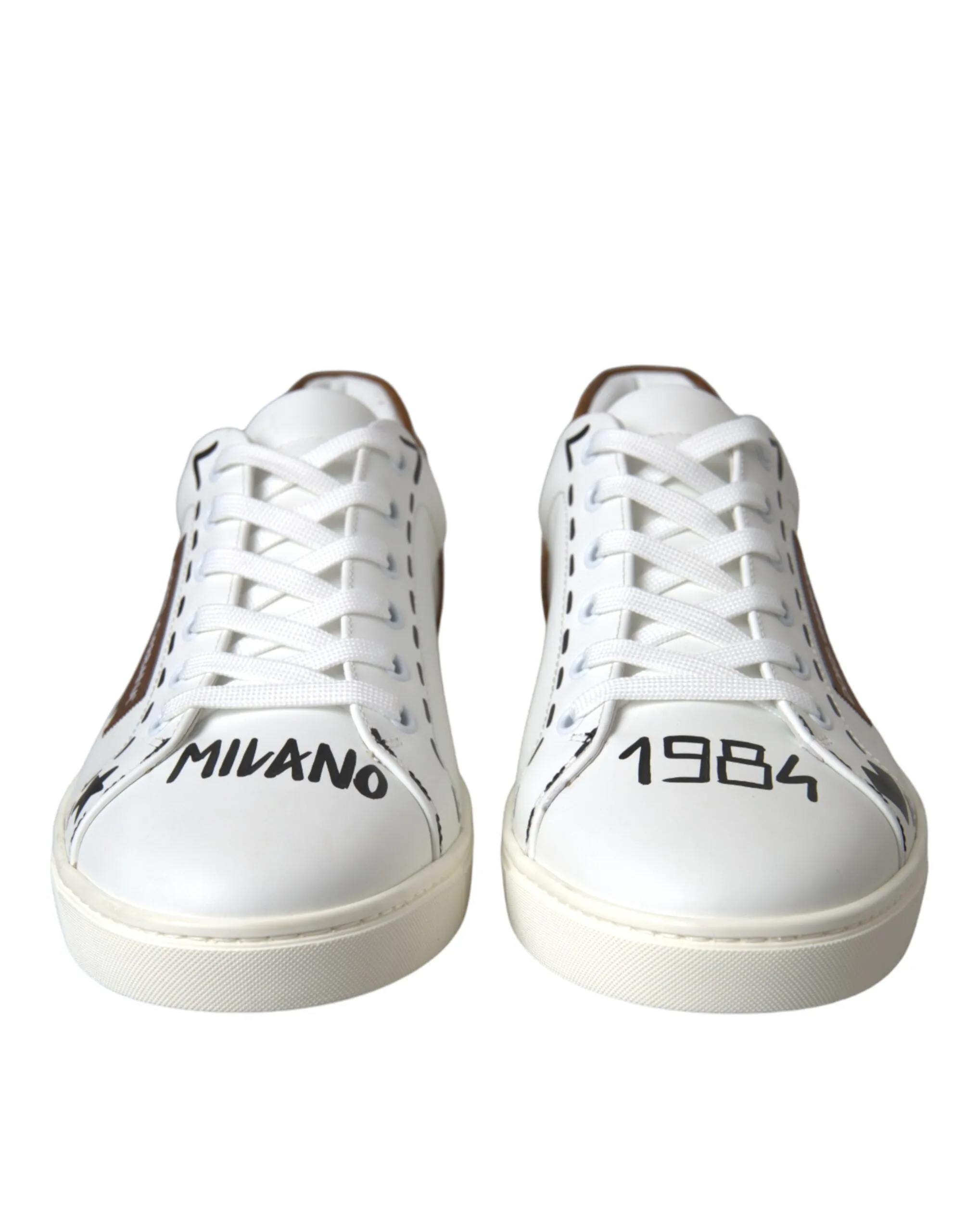 White Brown Leather Logo Low Top Sneakers Shoes sold by Louxly product image thumbnail 2