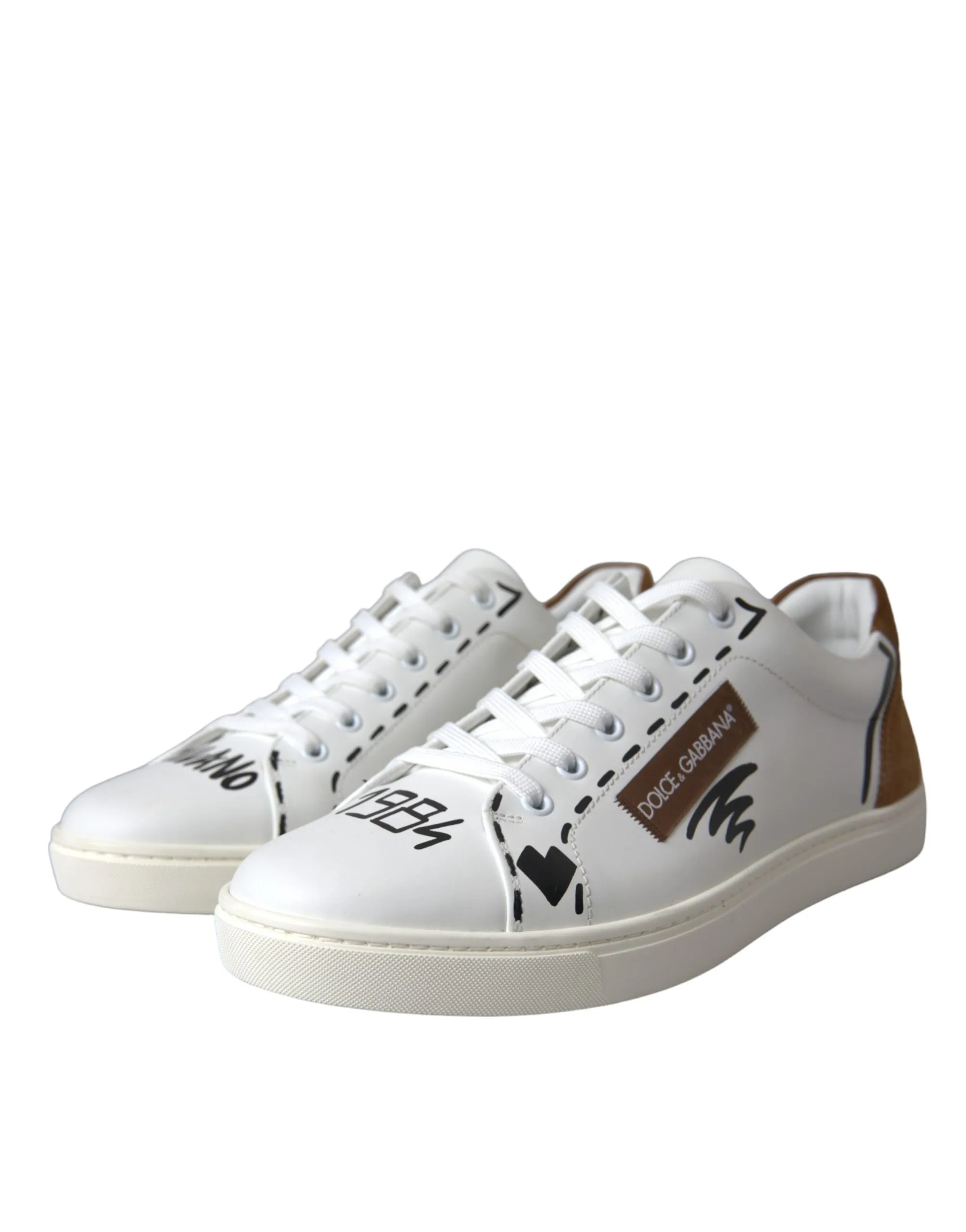 White Brown Leather Logo Low Top Sneakers Shoes sold by Louxly product image thumbnail 3