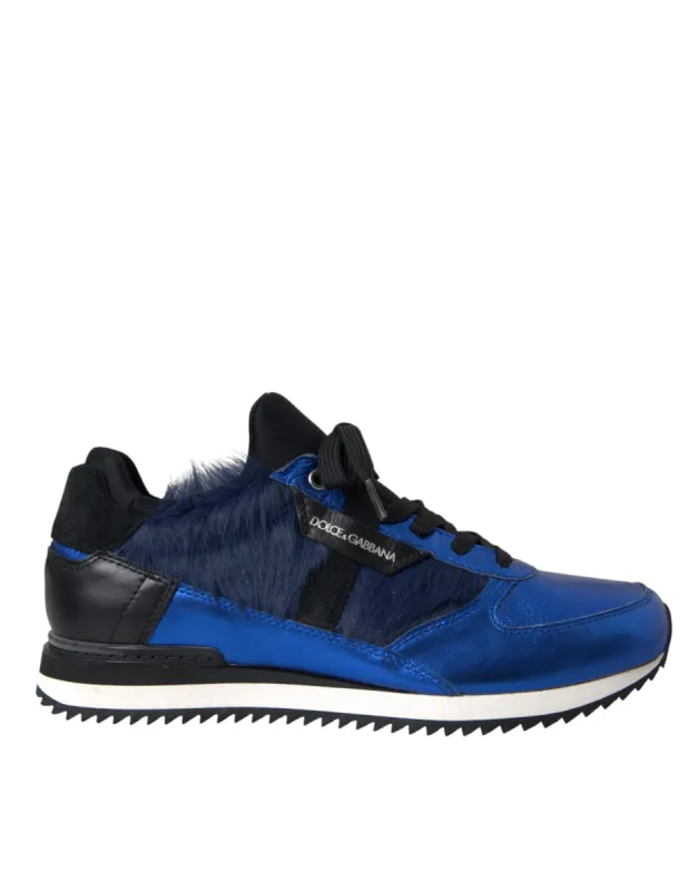 Blue Black Calf Hair Leather Sneakers Shoes sold by Louxly