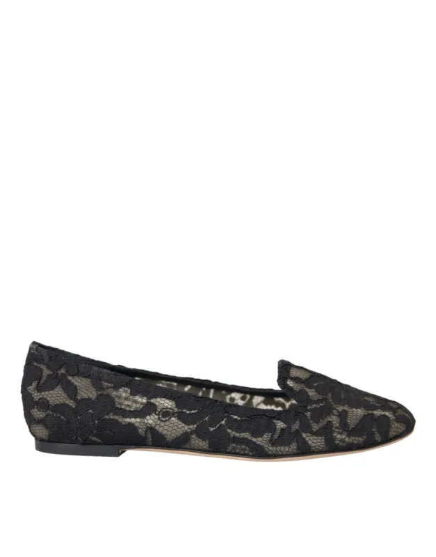 Black Floral Taormina Lace Loafer Flat Shoes sold by Louxly