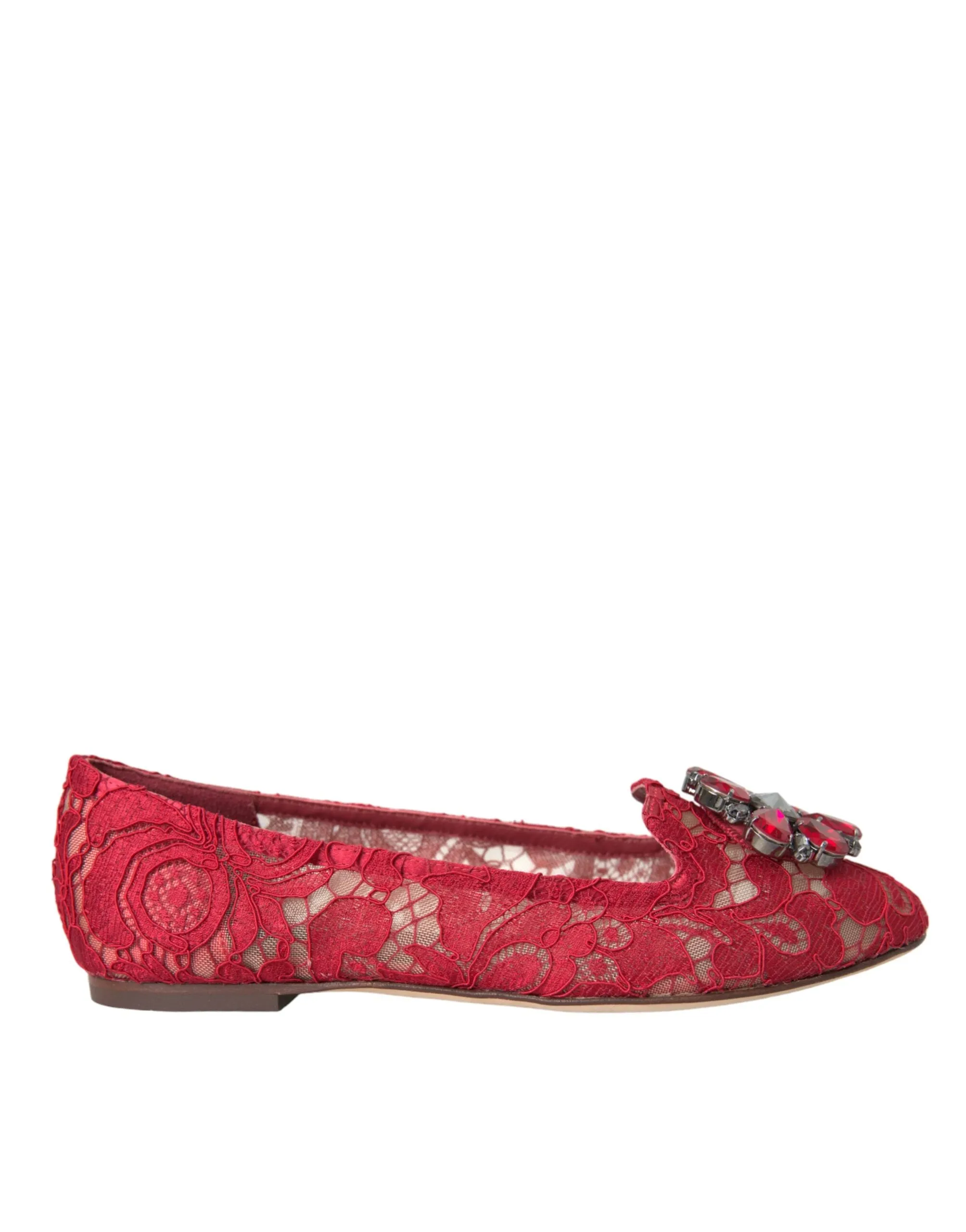 Red Lace Crystal Ballet Loafers Shoes sold by Louxly