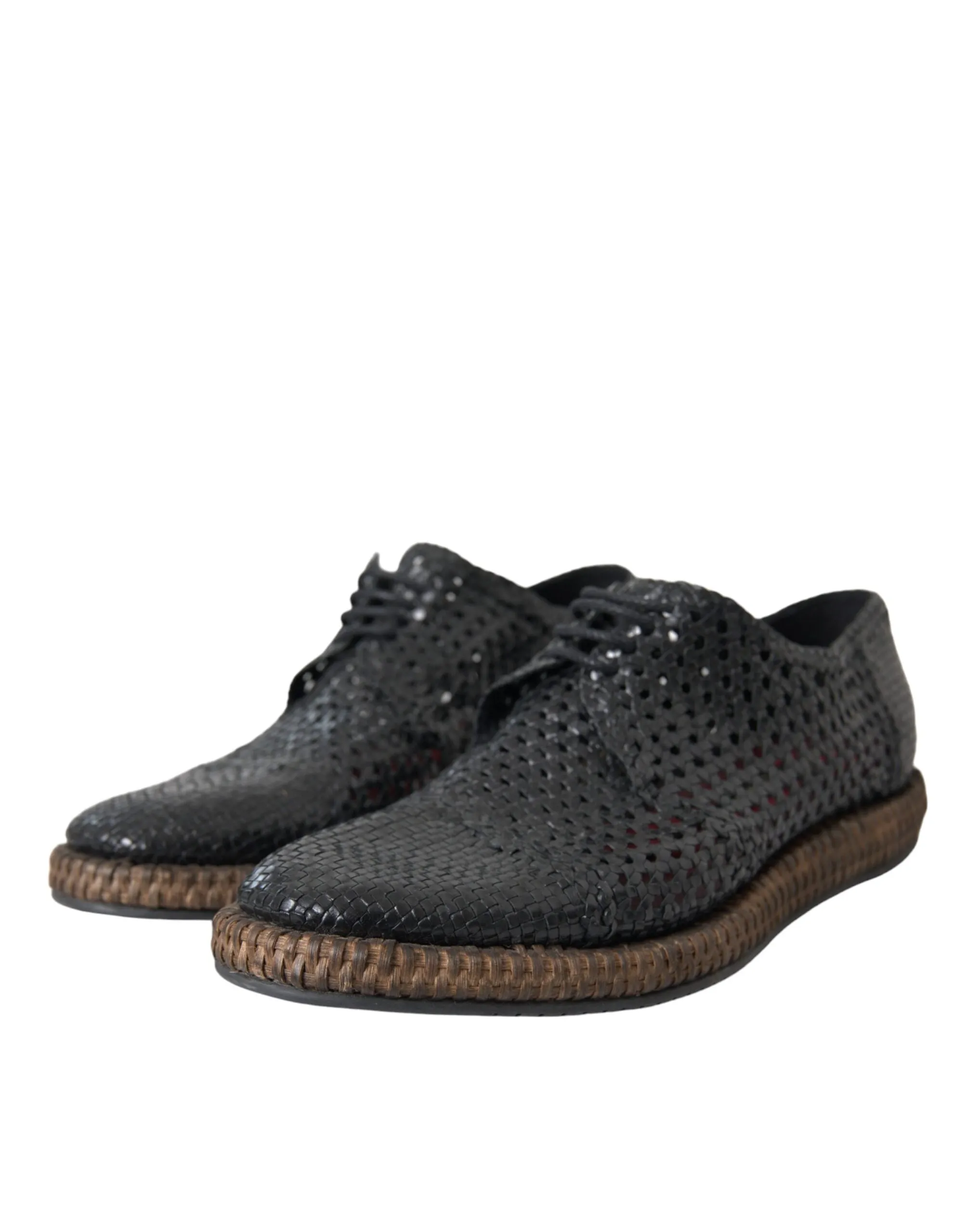 Black Woven Goat Leather Lace Up Derby Shoes sold by Louxly product image thumbnail 3