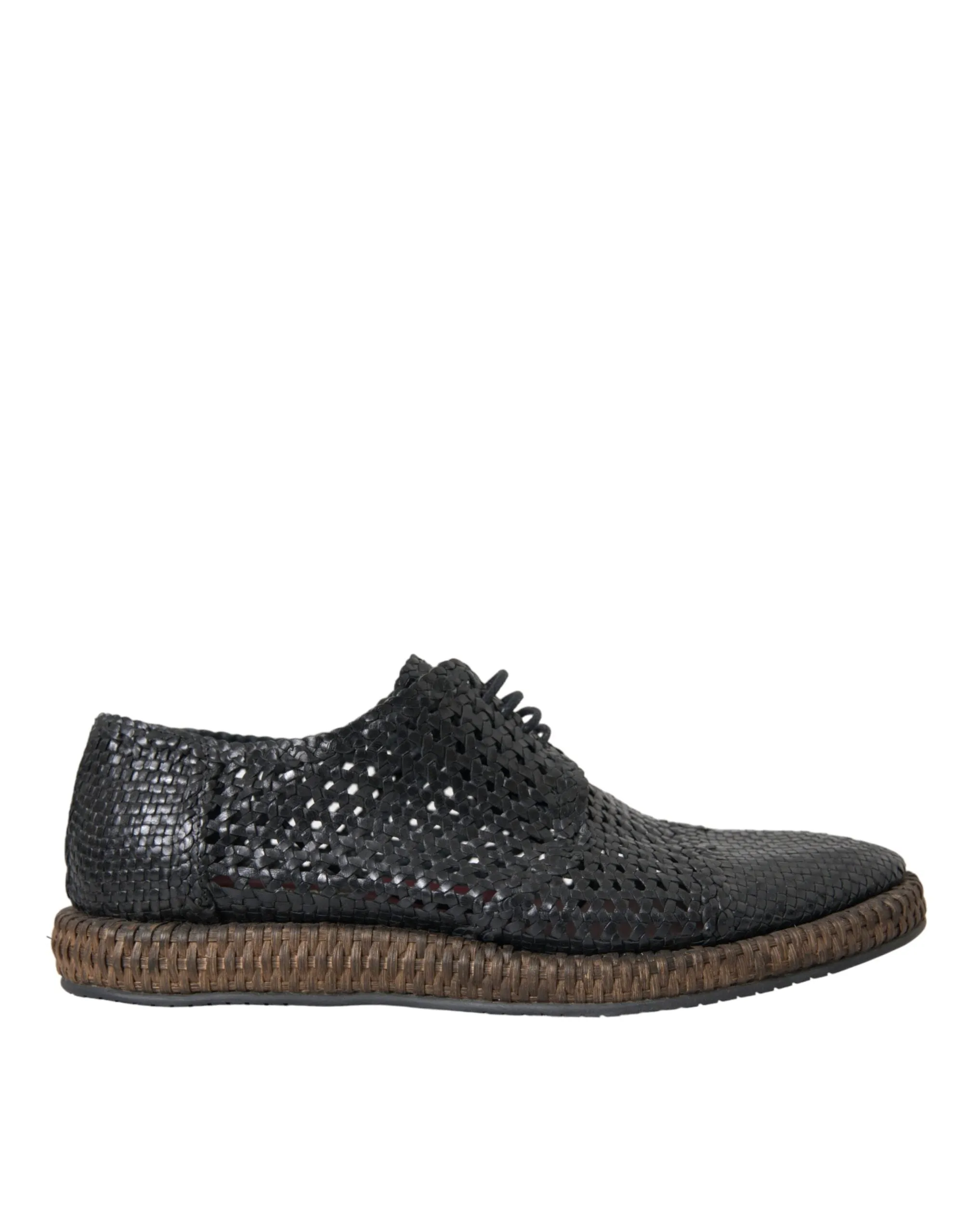 Black Woven Goat Leather Lace Up Derby Shoes sold by Louxly