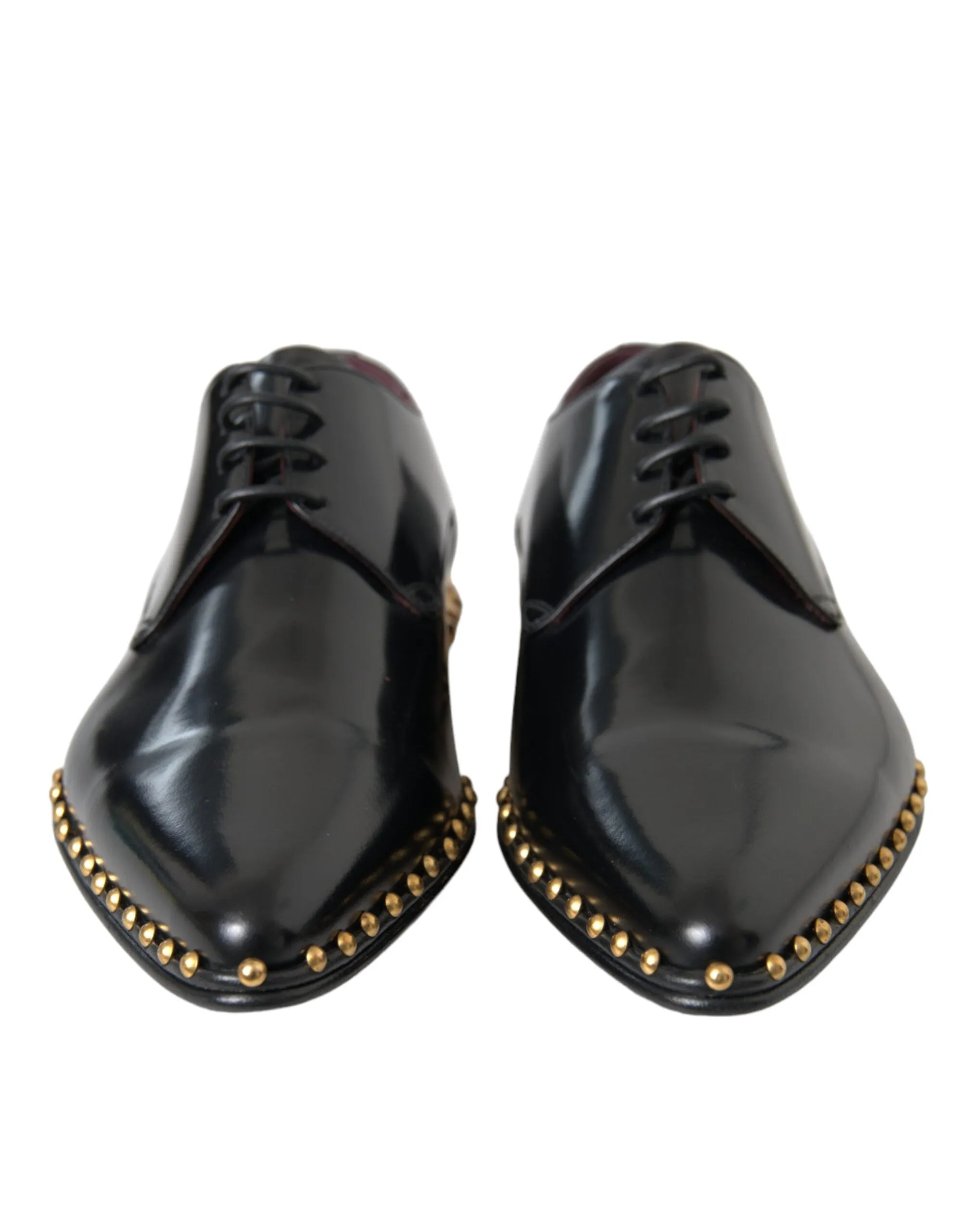 Black Leather Gold Studded Derby Dress Shoes sold by Louxly product image thumbnail 2