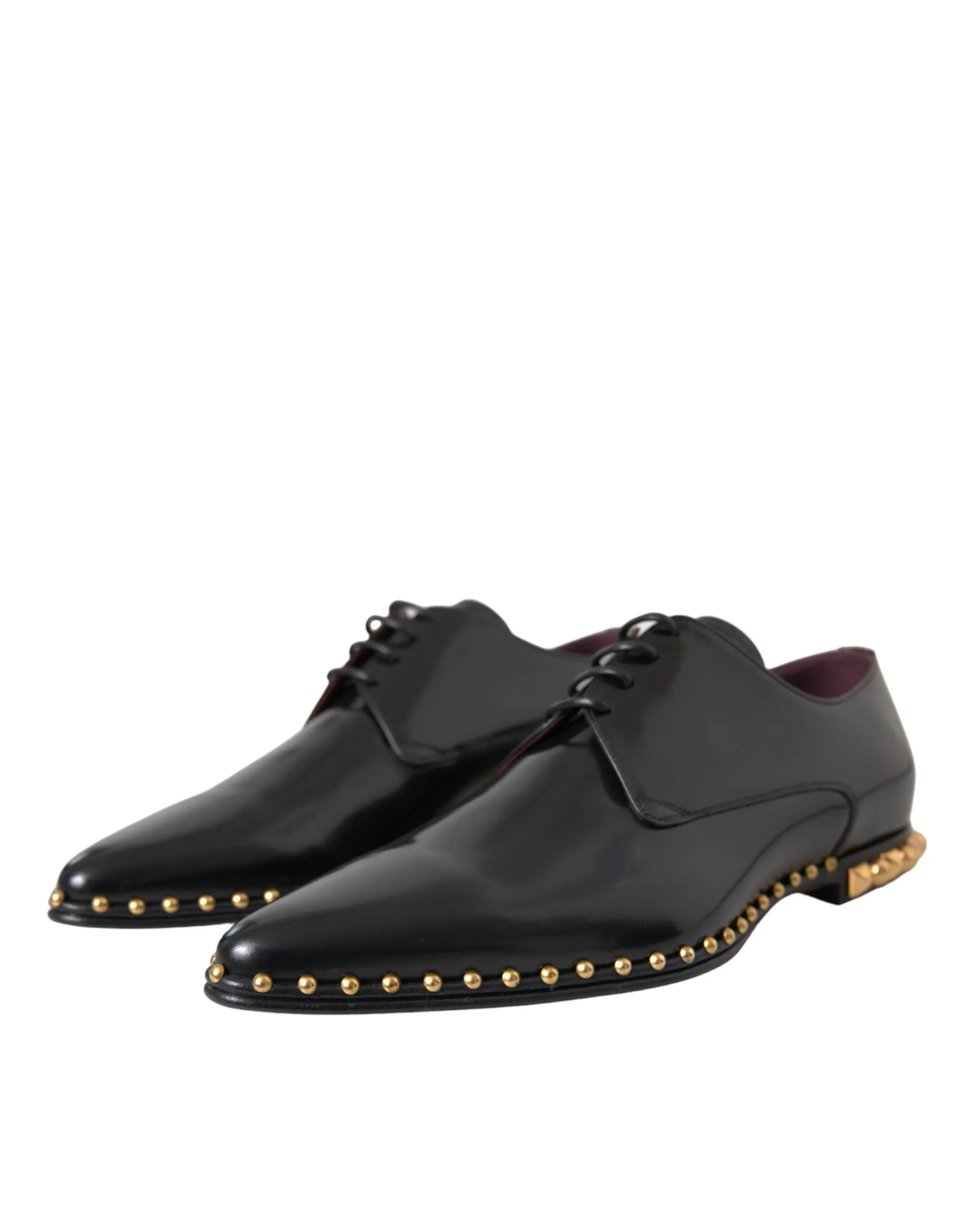 Black Leather Gold Studded Derby Dress Shoes sold by Louxly product image thumbnail 3