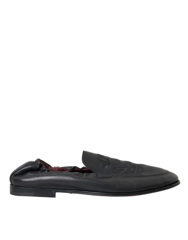 Black Logo Embroidered Leather Loafer Men Dress Shoes sold by Louxly