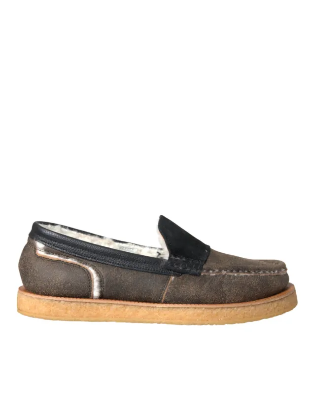 Brown Black Fur Leather Loafers Men Shoes sold by Louxly
