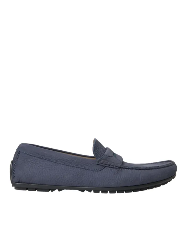 Blue Calf Leather Slip On Moccasin Shoes sold by Louxly