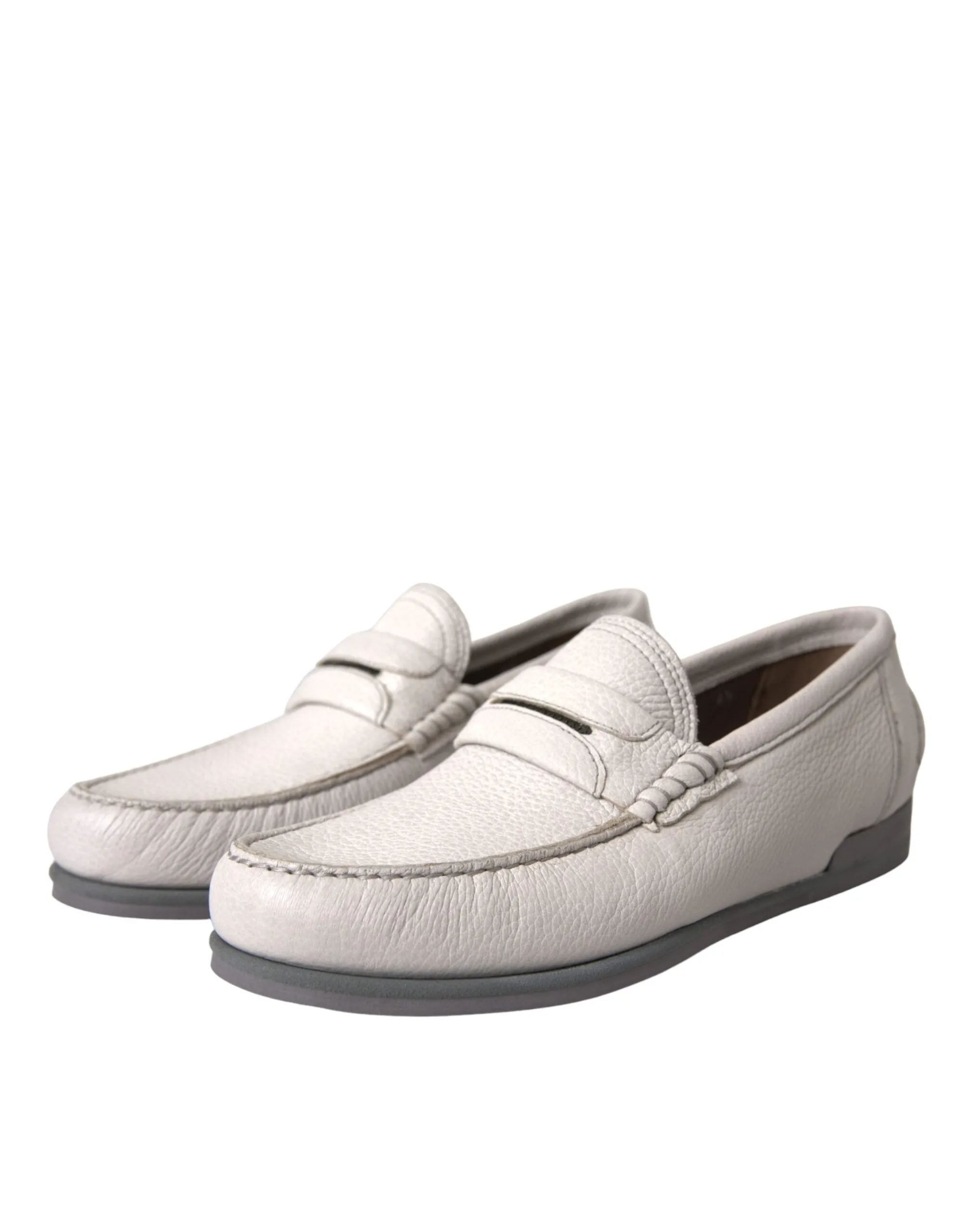 White Gray Leather Slip Mocassin Shoes Loafer sold by Louxly product image thumbnail 2