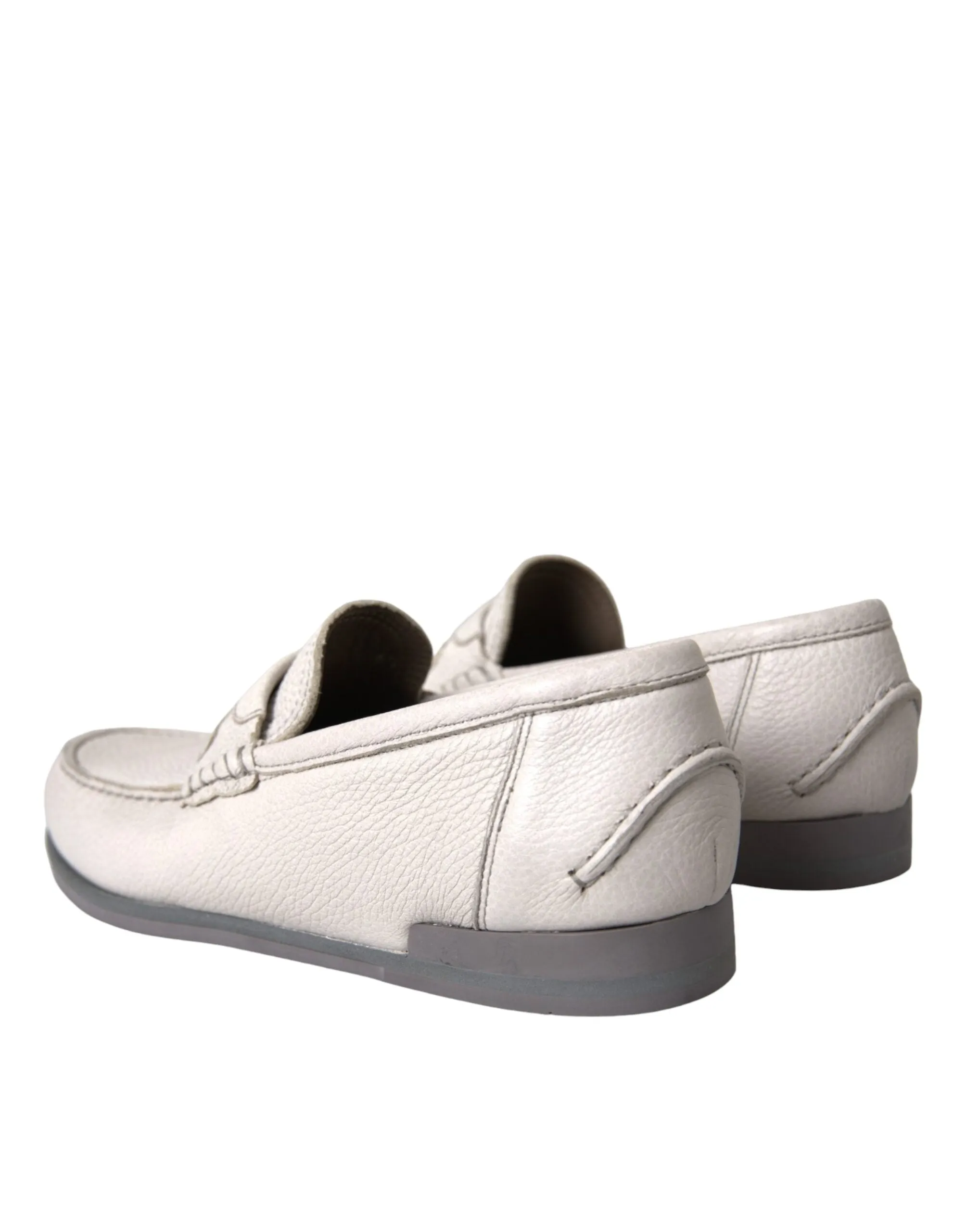 White Gray Leather Slip Mocassin Shoes Loafer sold by Louxly product image thumbnail 3