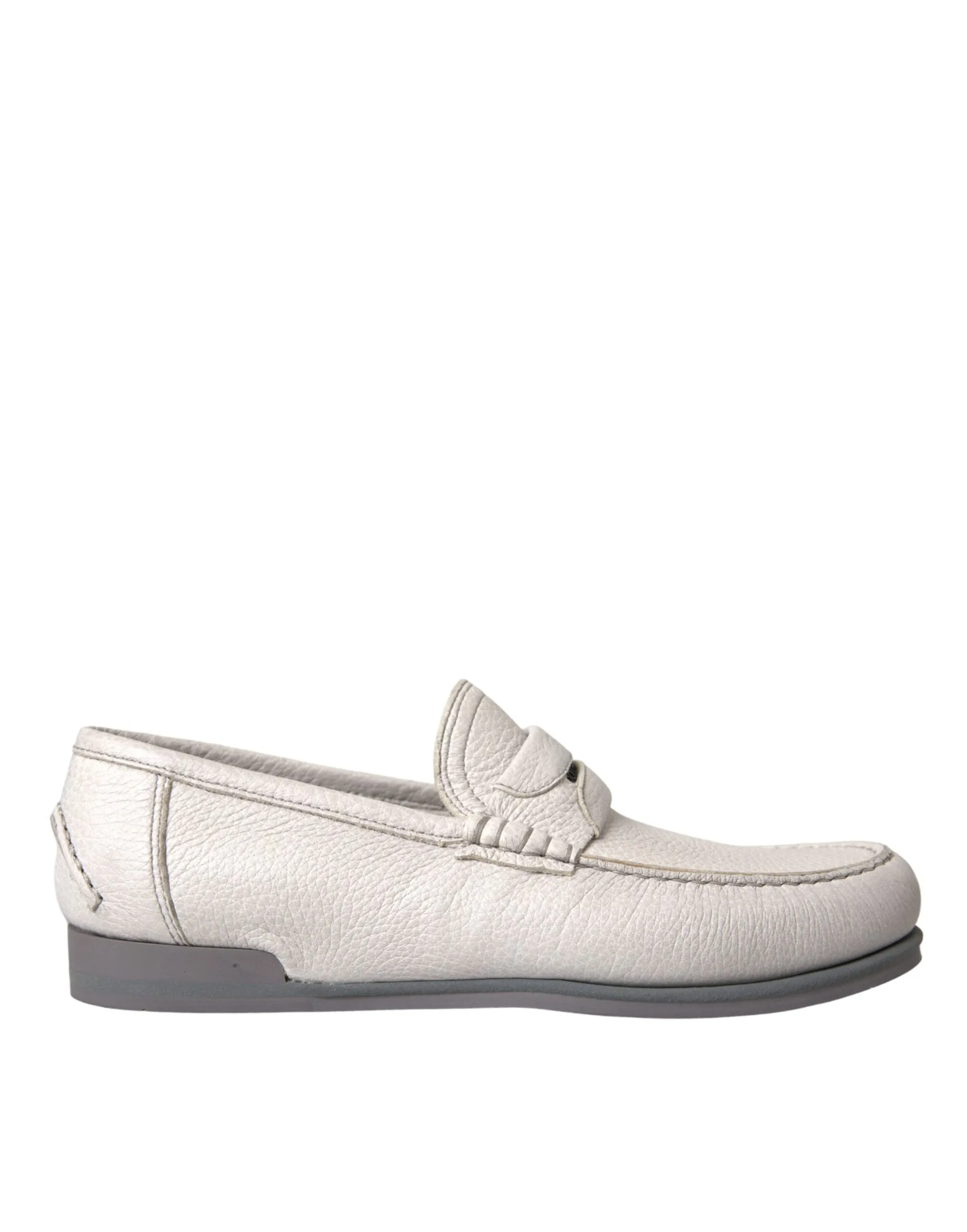 White Gray Leather Slip Mocassin Shoes Loafer sold by Louxly