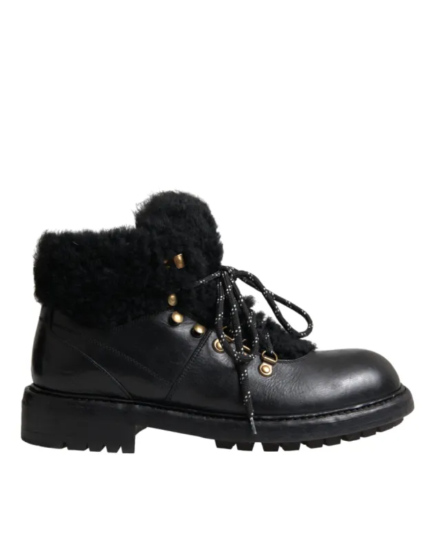 Black Leather Bernini Shearling Boots Shoes sold by Louxly