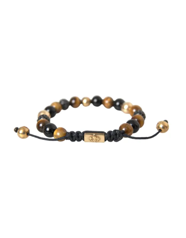 CZ Ball Tiger Eye Stone Copper Beaded Men Bracelet sold by Louxly