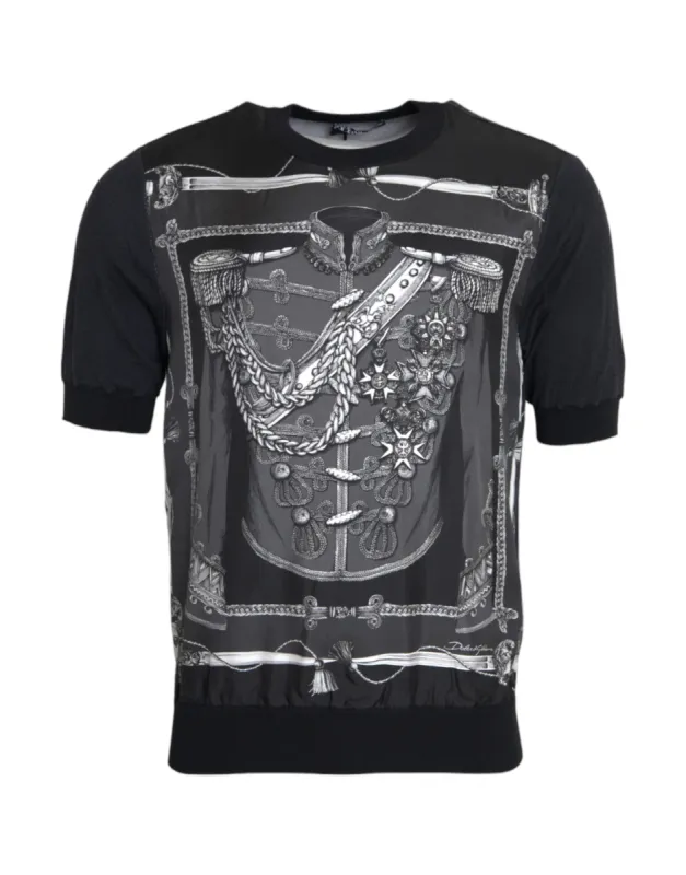 Black Cashmere Silk Jacket Print T-shirt made by Louxly