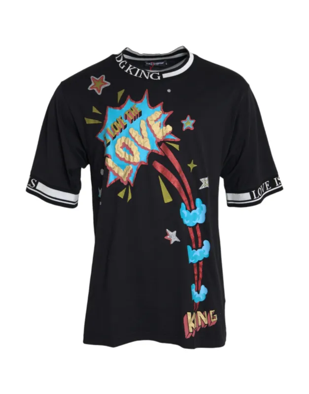 Black Cotton Graphic Print Crewneck T-shirt sold by Louxly