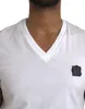 White Cotton Logo Plaque V-neck Men T-shirt sold by Louxly