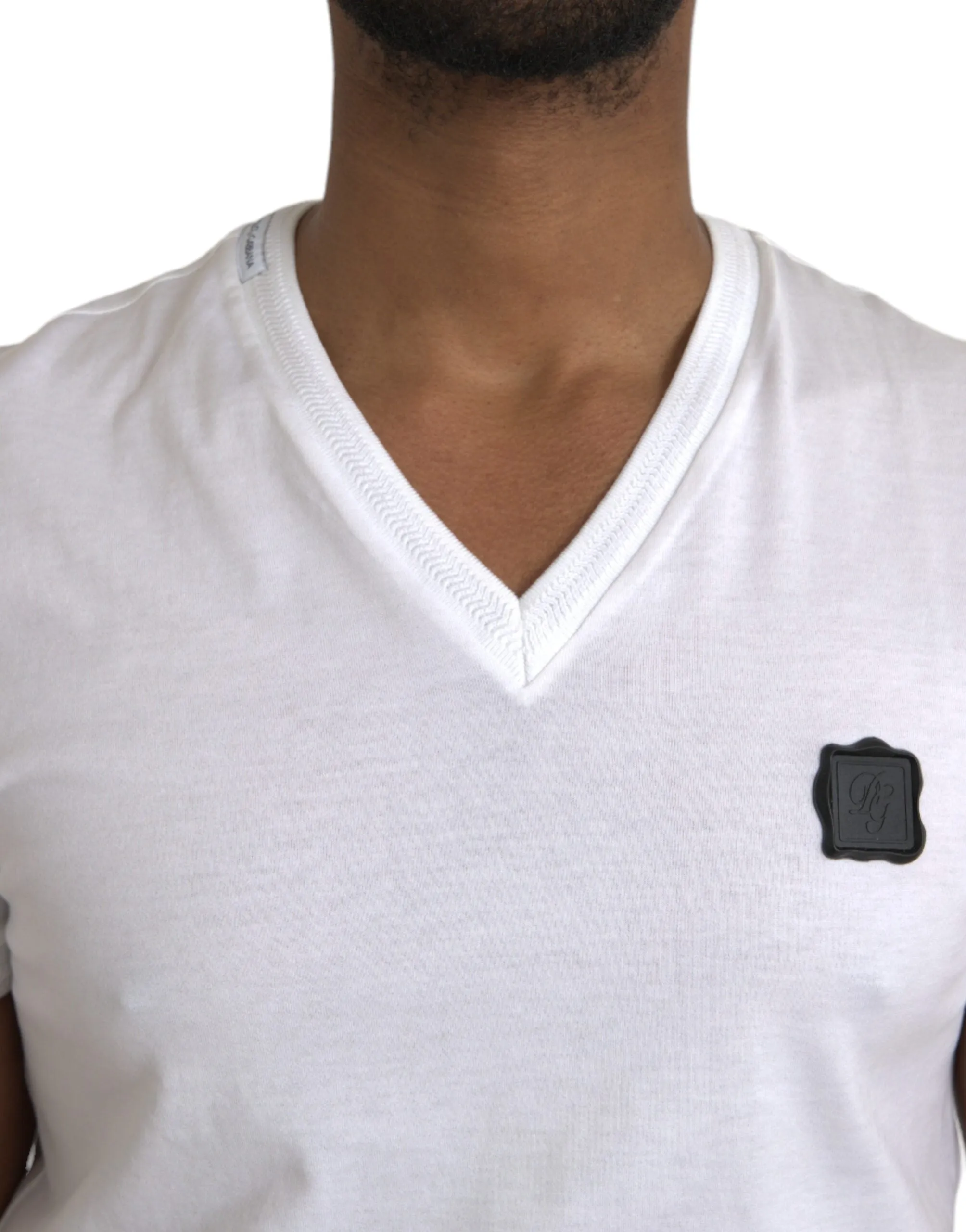 White Cotton Logo Plaque V-neck Men T-shirt sold by Louxly product image thumbnail 4
