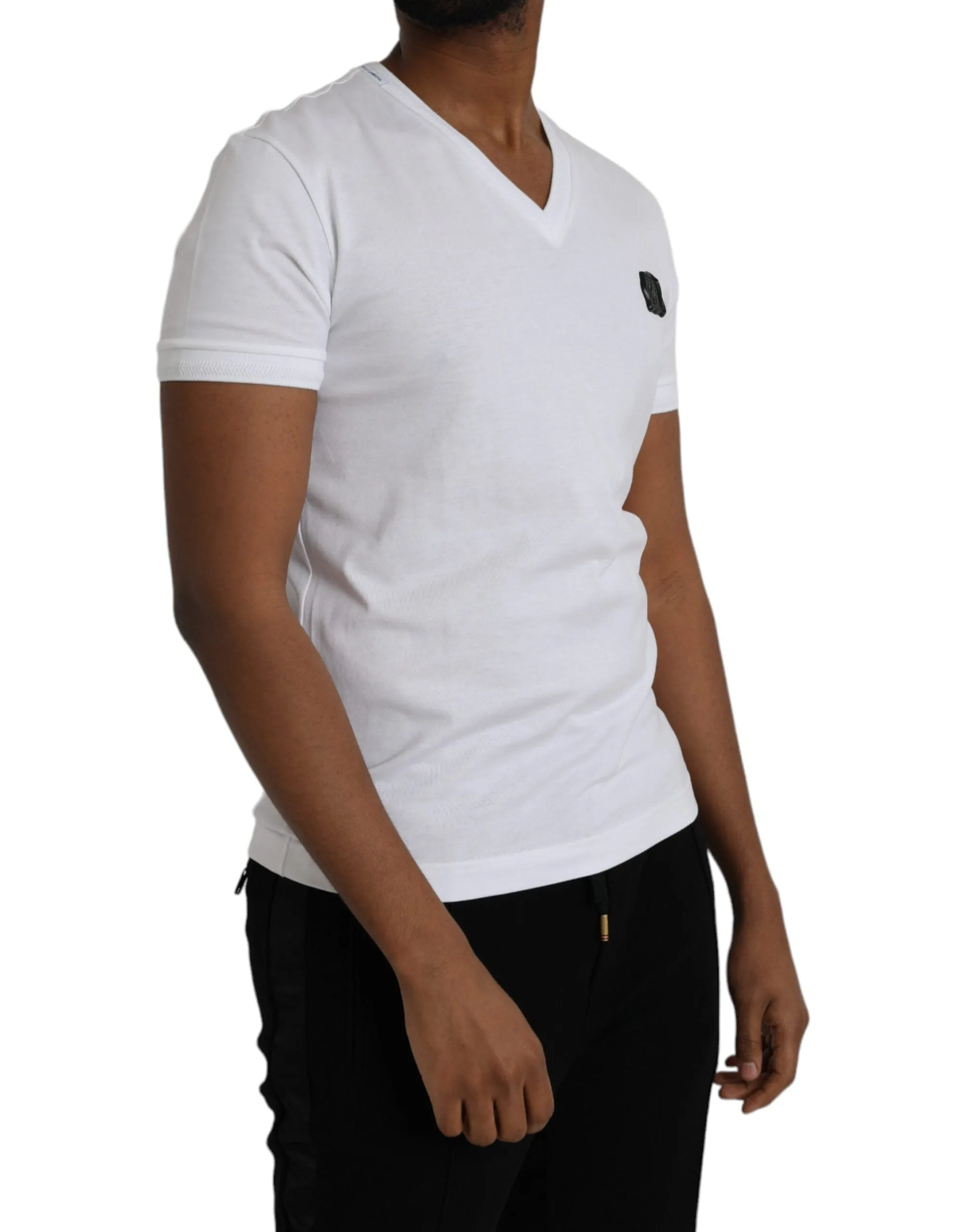 White Cotton Logo Plaque V-neck Men T-shirt sold by Louxly product image thumbnail 2