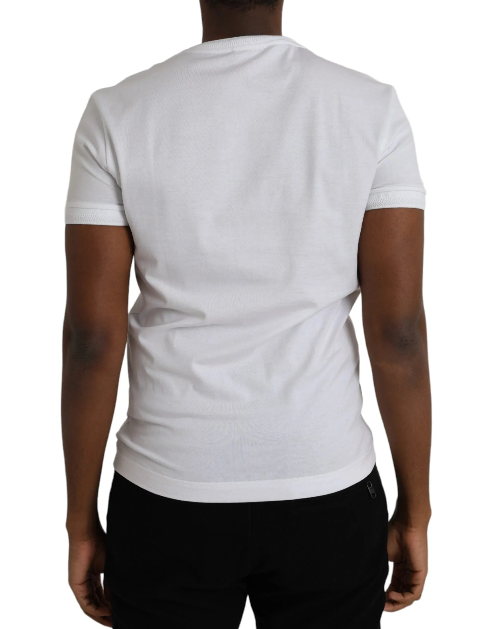 White Cotton Logo Plaque V-neck Men T-shirt sold by Louxly product image thumbnail 3