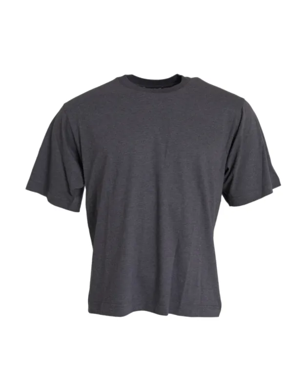 Gray Cotton Round Neck Short Sleeve T-shirt sold by Louxly