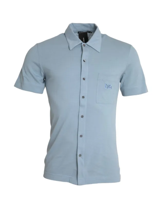 Light Blue Logo Cotton Collared Polo T-shirt sold by Louxly