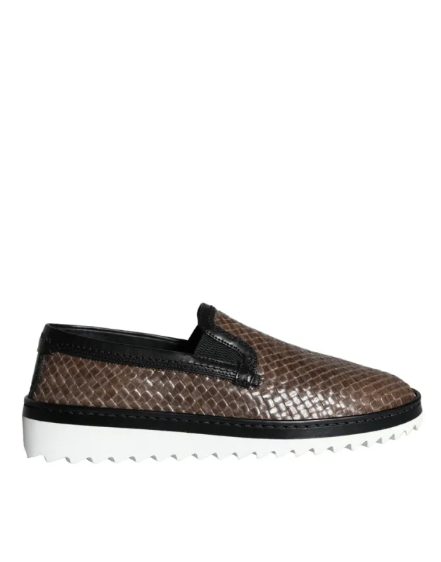 Brown Black Leather Weaved Men Loafers Shoes sold by Louxly