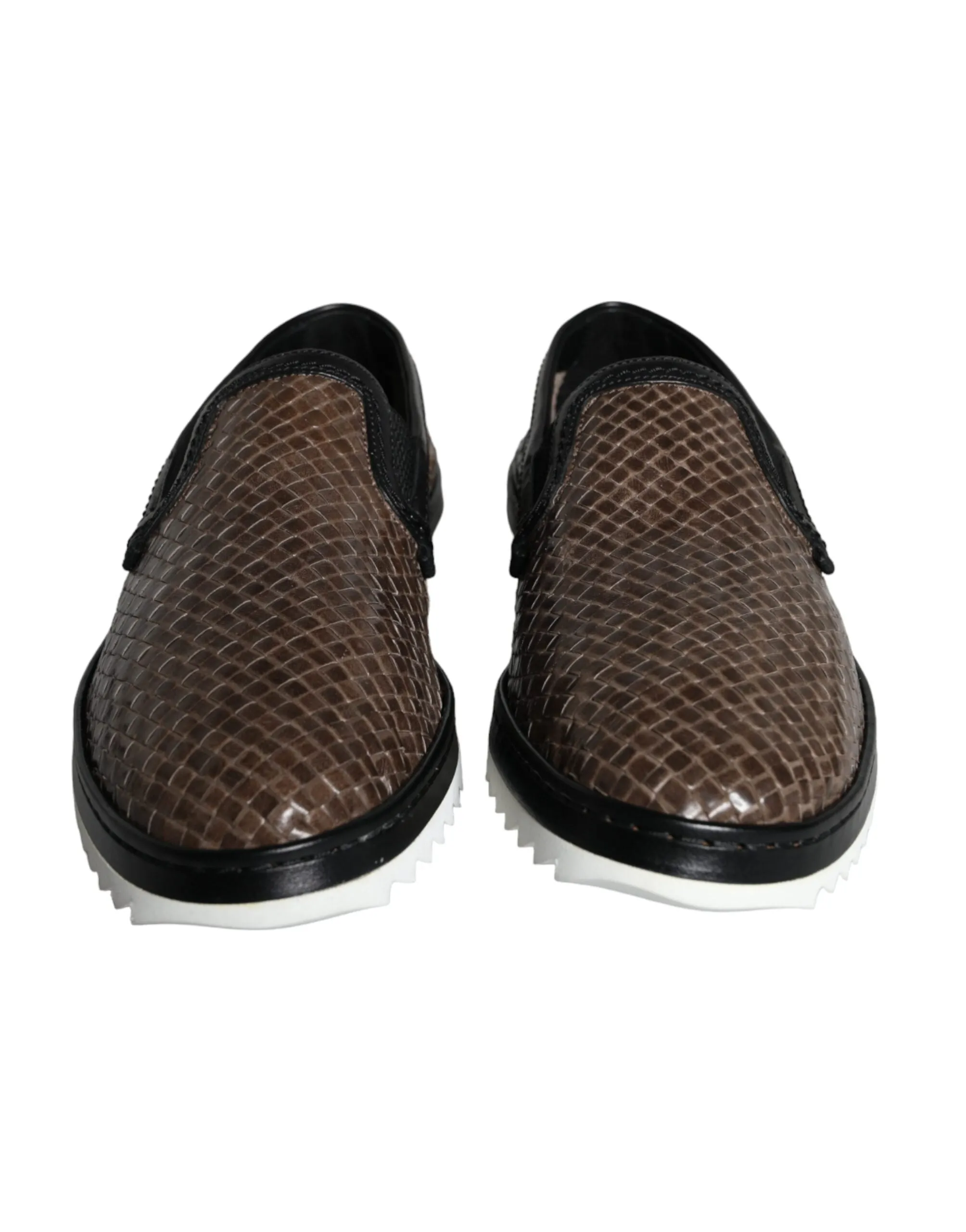 Brown Black Leather Weaved Men Loafers Shoes sold by Louxly product image thumbnail 2