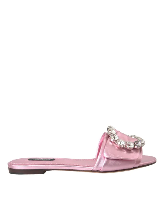 Pink Crystal Leather Flats Sandals Shoes sold by Louxly