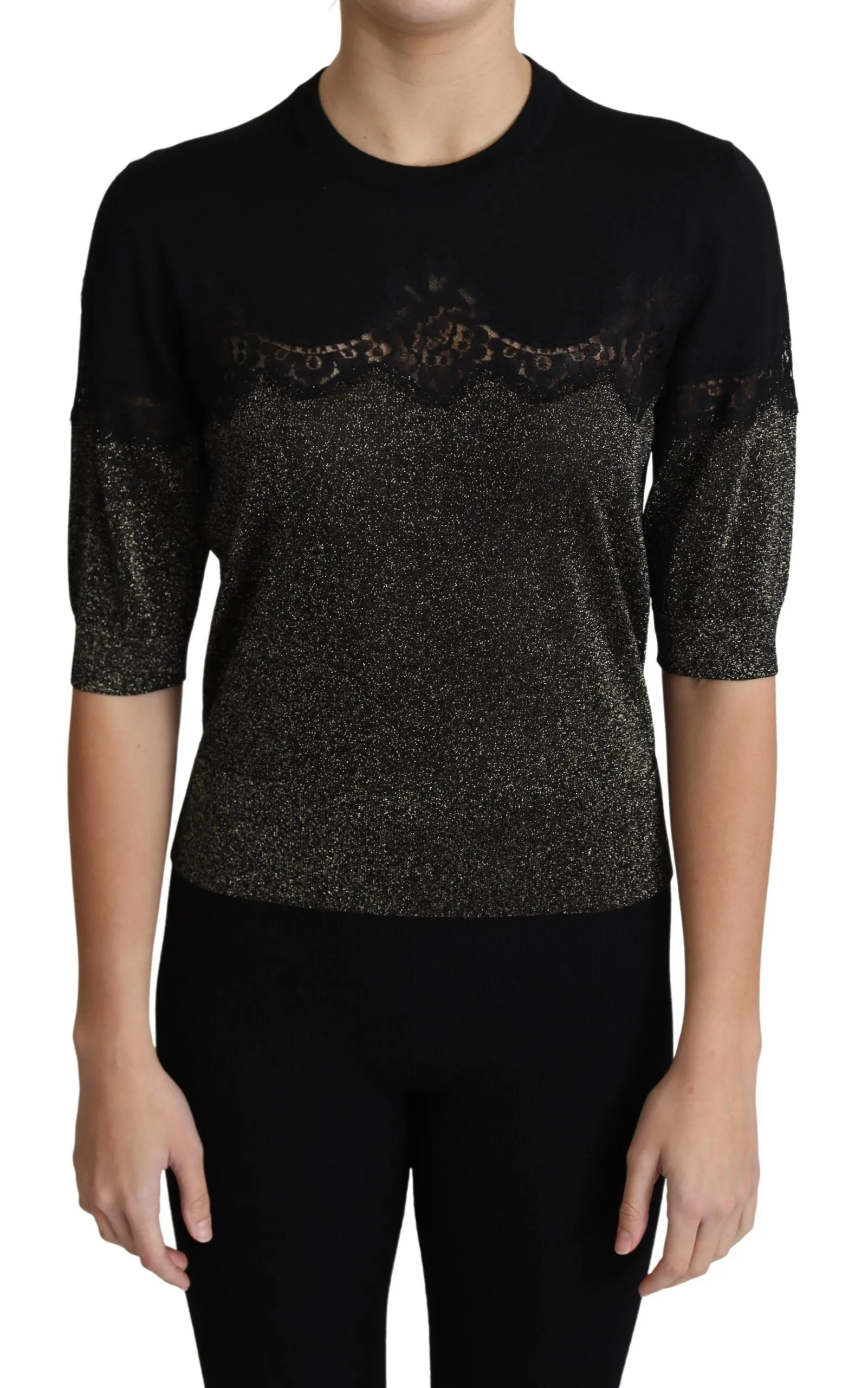 Elegant Lurex Threaded Jersey Lace Blouse sold by Louxly