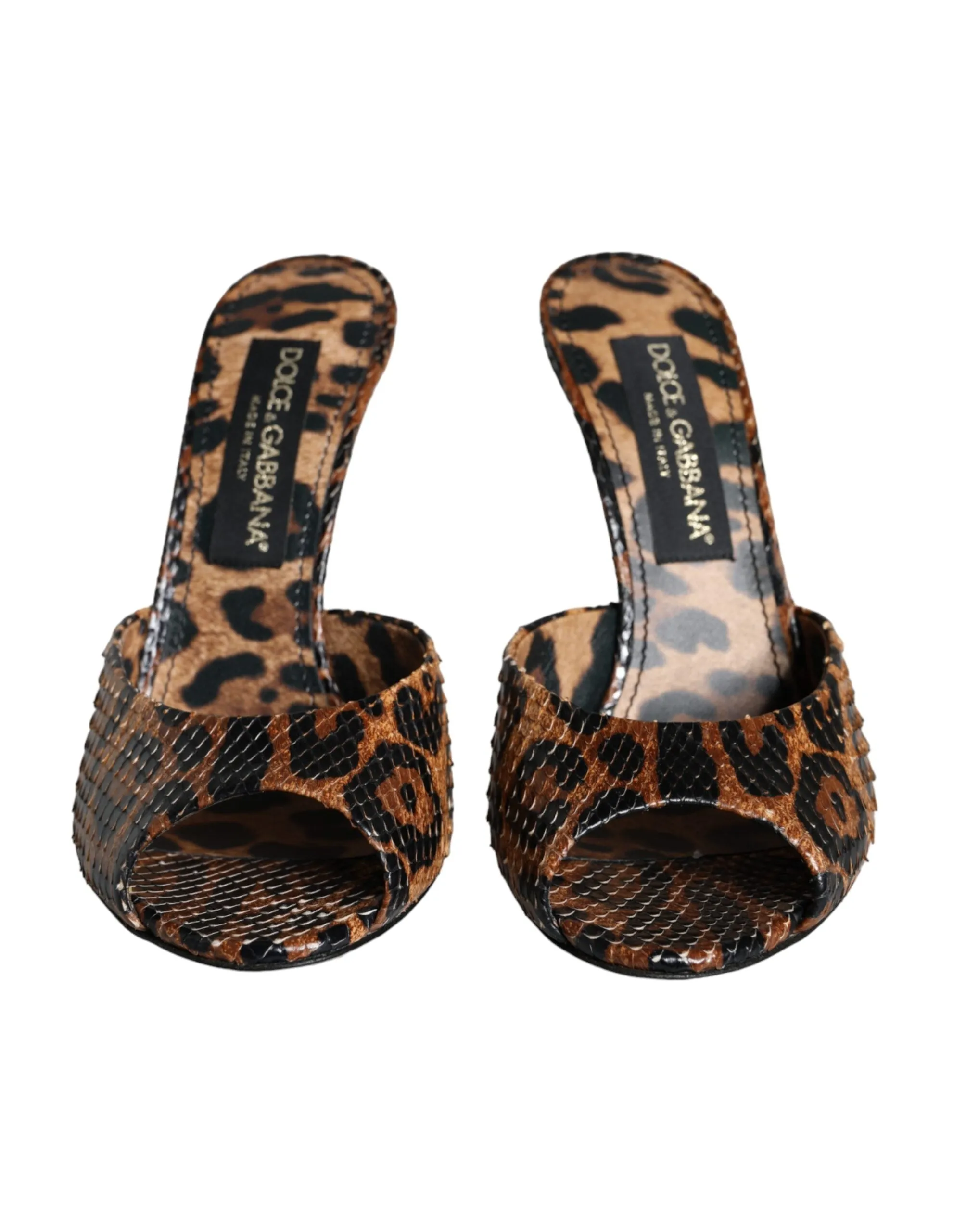 Brown Leopard Leather Slides Heels Sandals Shoes sold by Louxly product image thumbnail 2