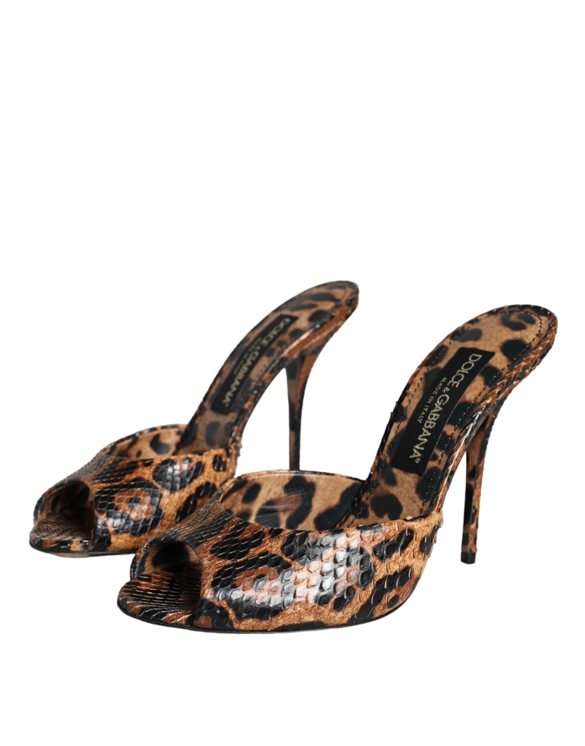 Brown Leopard Leather Slides Heels Sandals Shoes sold by Louxly product image thumbnail 3