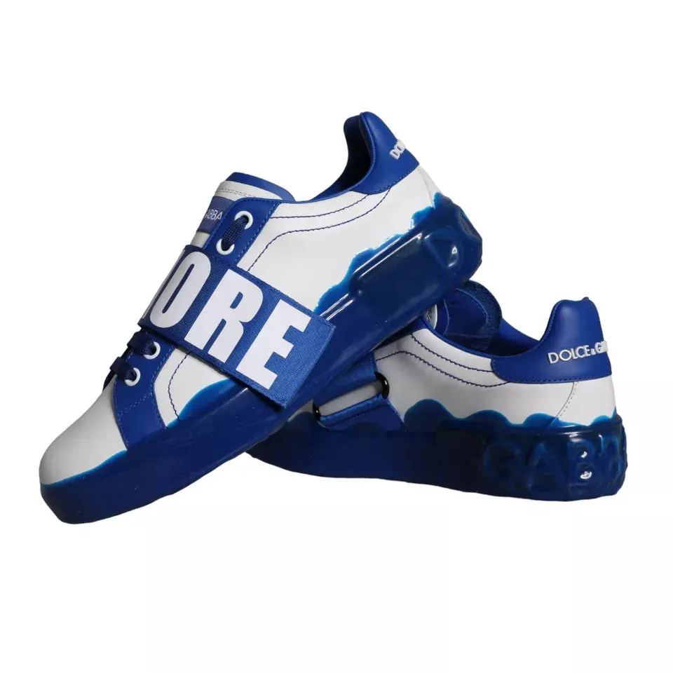 White Blue Amore Print Leather Sneakers Shoes sold by Louxly product image thumbnail 4