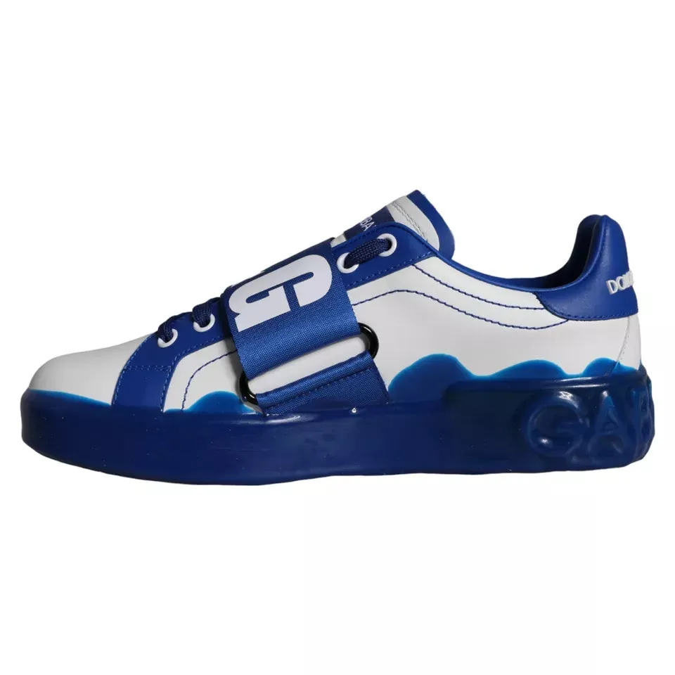 White Blue Amore Print Leather Sneakers Shoes sold by Louxly