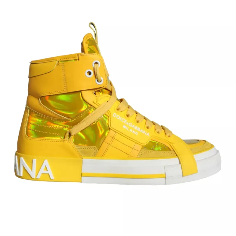 Yellow White Leather High Top Sneakers Shoes sold by Louxly