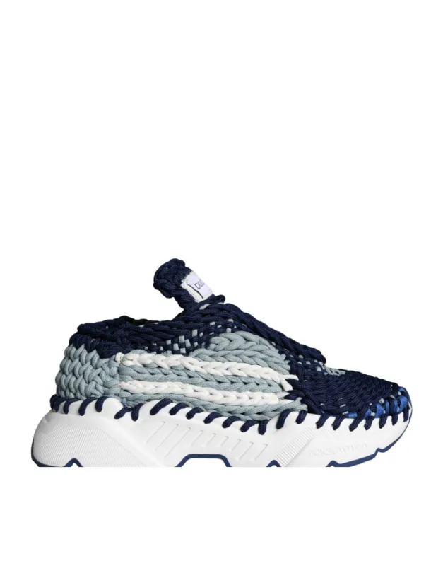 Blue White Daymaster Crochet Low Top Sneakers Shoes sold by Louxly