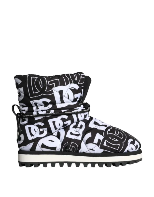 Black Logo Nylon Padded Mid Calf Boots Shoes sold by Louxly
