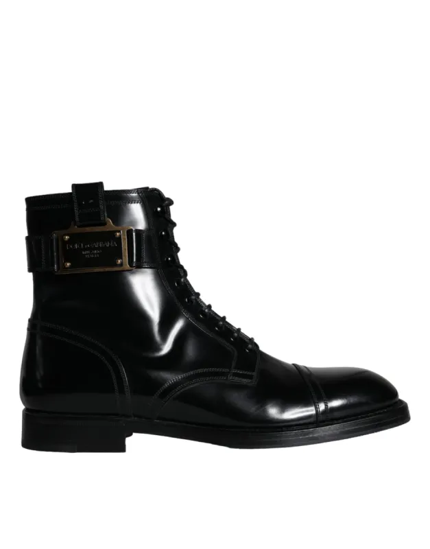 Black Logo Lace Up Mid Calf Men Boots Shoes sold by Louxly