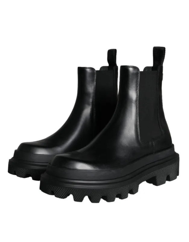 Black Leather Slip On Stretch Trekking Boots Shoes sold by Louxly