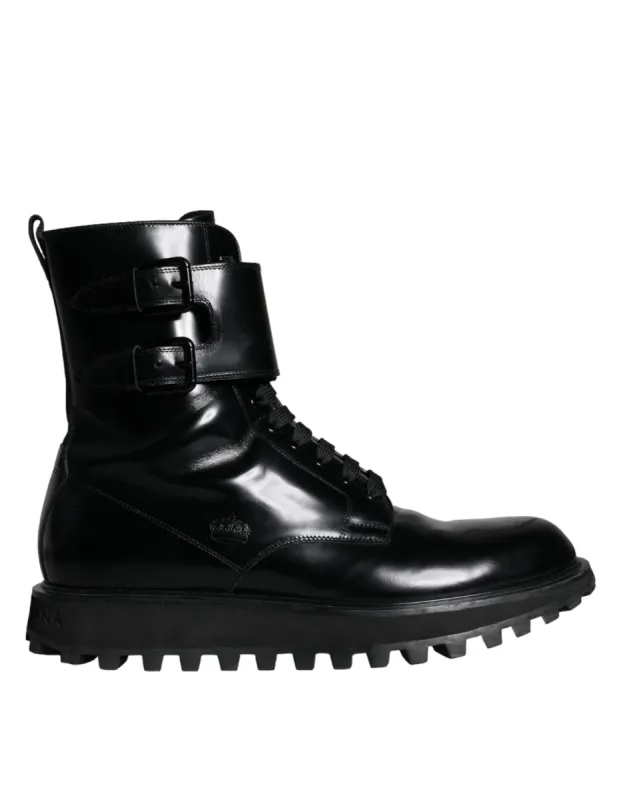 Black Leather Lace Up Men Mid Calf Boots Shoes sold by Louxly