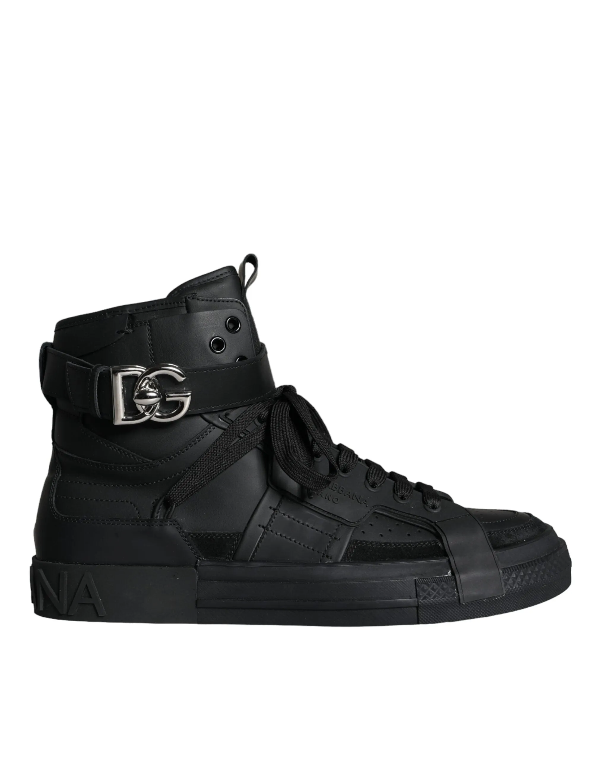 Black Leather High Top Logo Sneakers Shoes sold by Louxly product image thumbnail 5