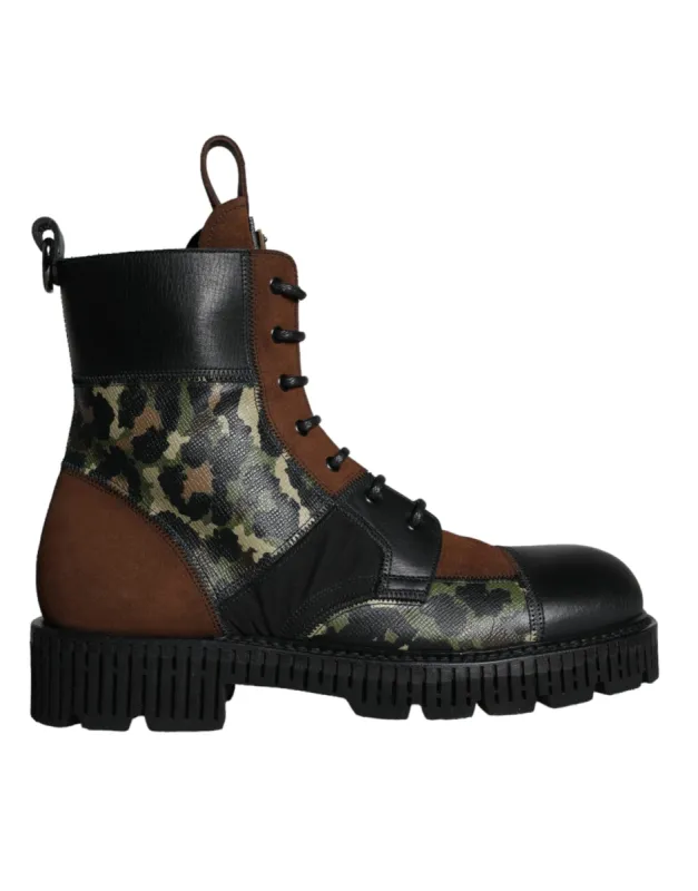 Brown Suede Camouflage Leather Combat Boots Shoes sold by Louxly