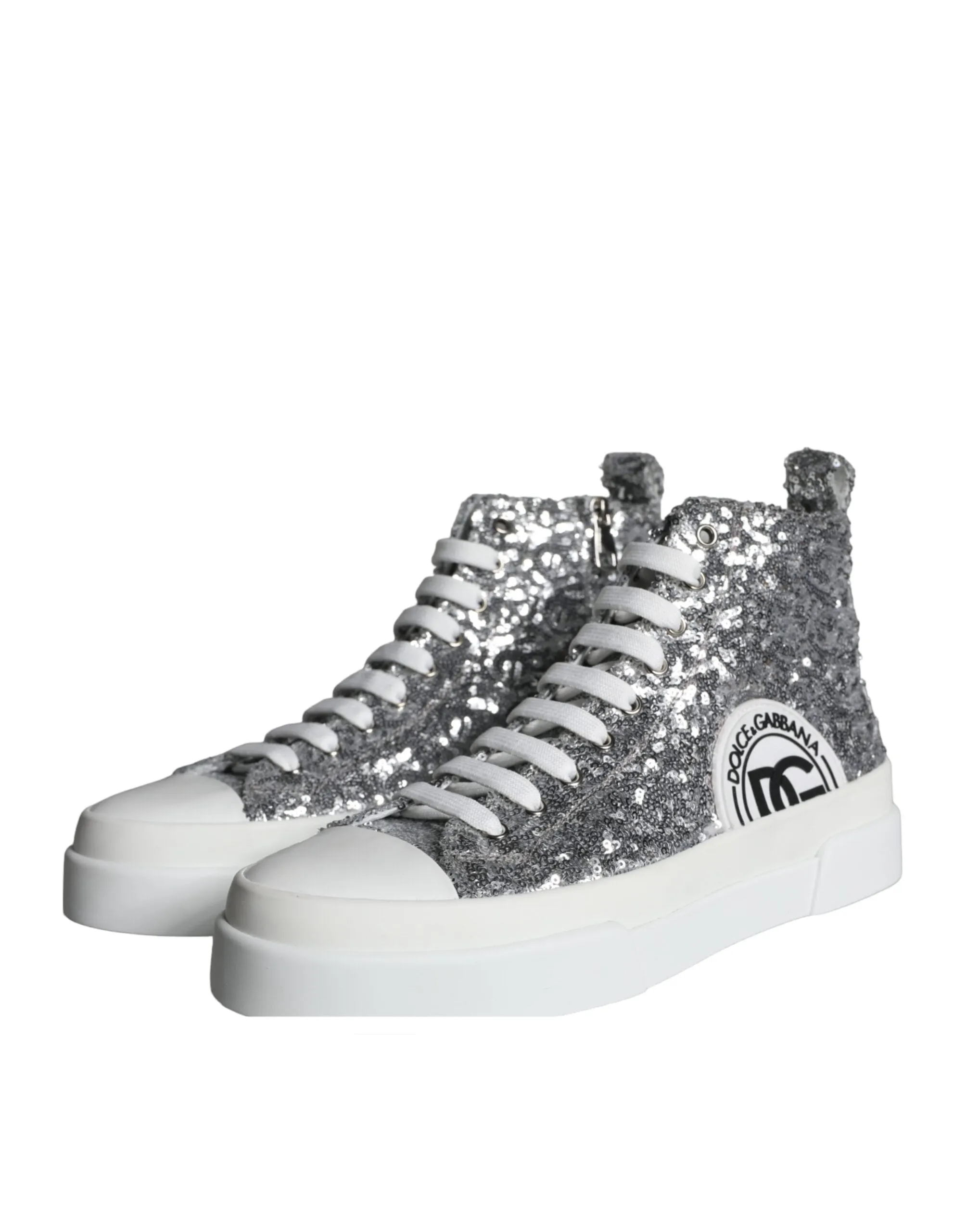 Silver White Sequined High Top Sneakers Shoes sold by Louxly product image thumbnail 3