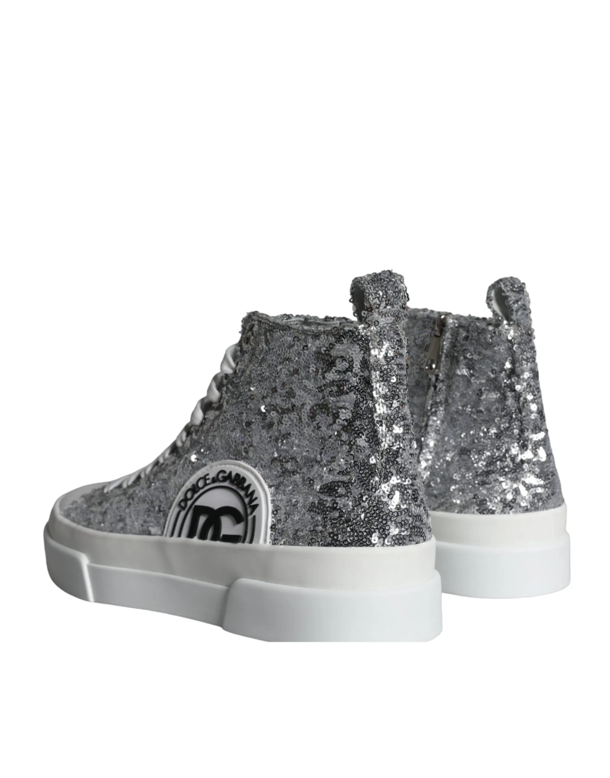 Silver White Sequined High Top Sneakers Shoes sold by Louxly product image thumbnail 4