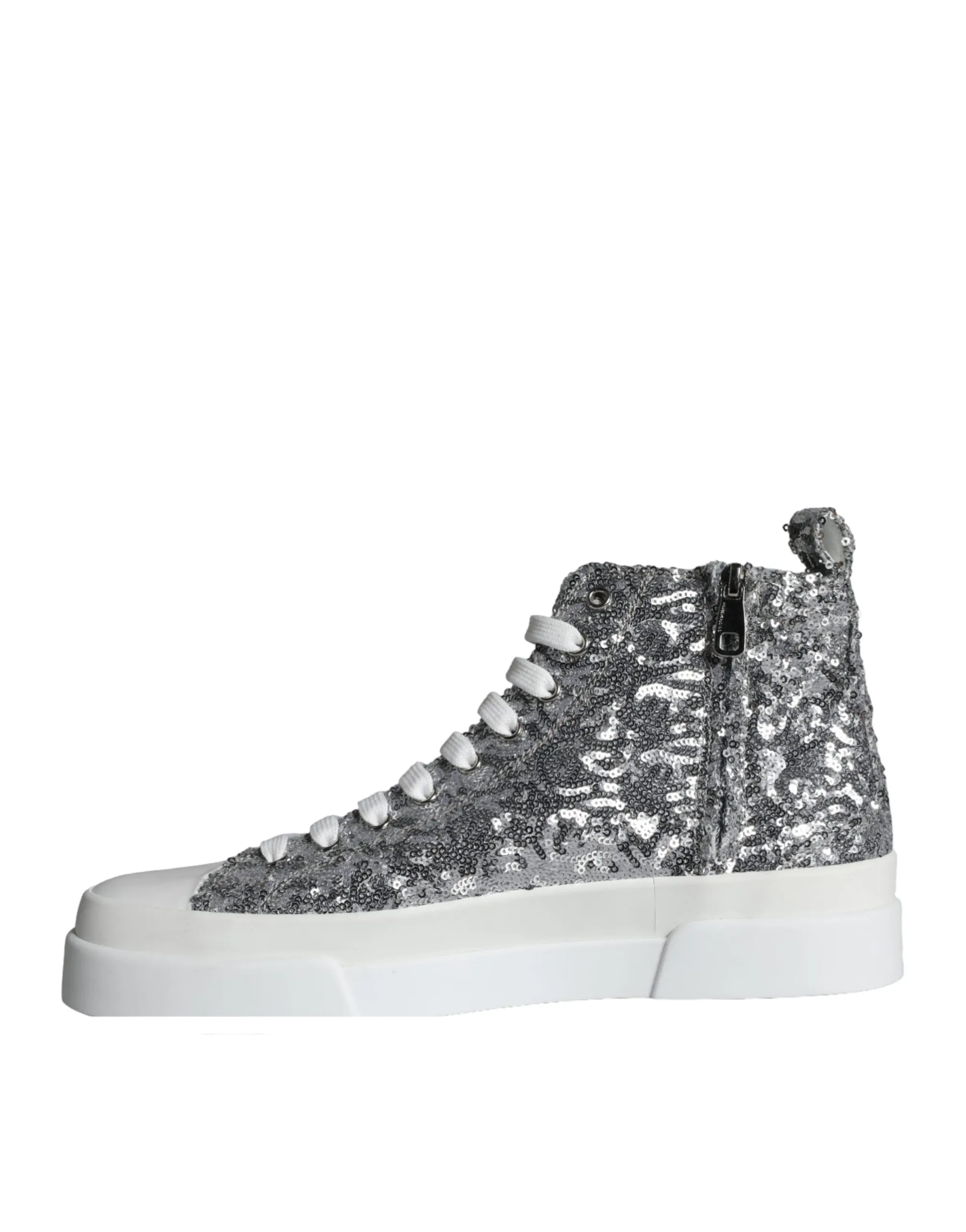 Silver White Sequined High Top Sneakers Shoes sold by Louxly product image thumbnail 5