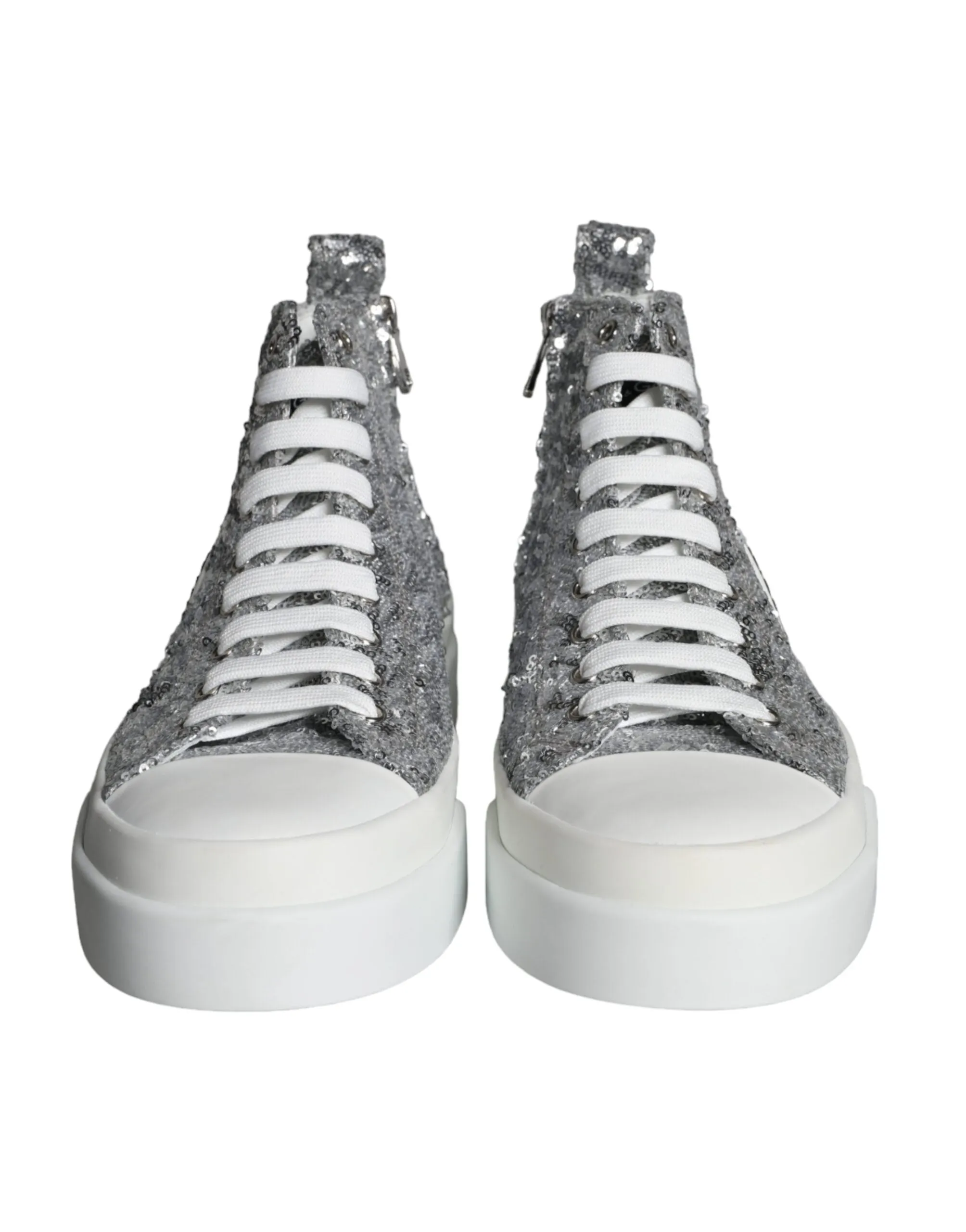 Silver White Sequined High Top Sneakers Shoes sold by Louxly product image thumbnail 2