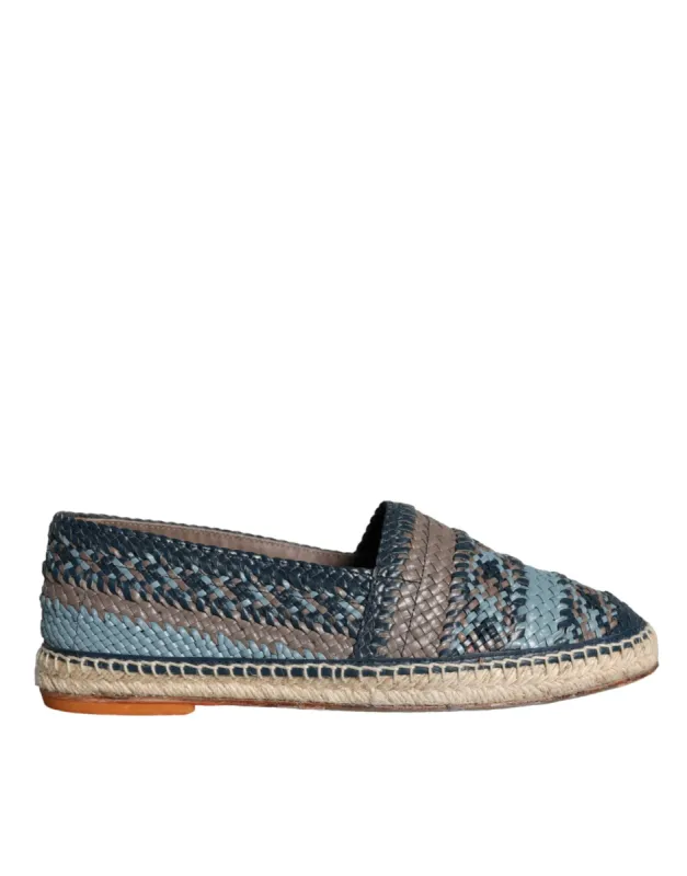 Blue Gray Woven Leather Buffalo Espadrille Shoes sold by Louxly