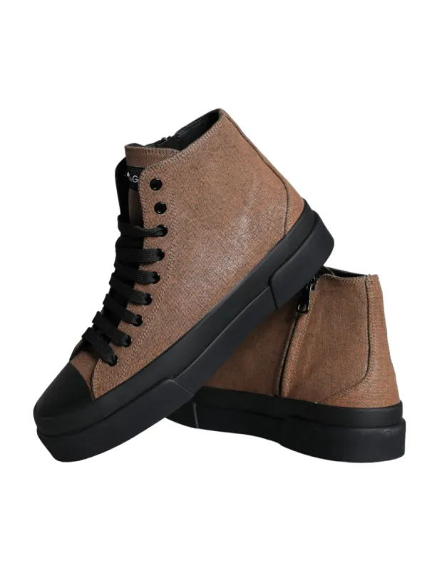 Black Brown Denim High Top Men Sneakers Shoes sold by Louxly